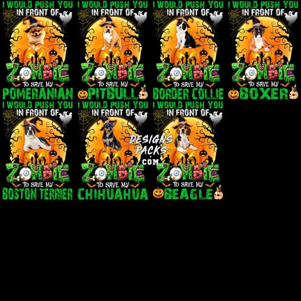 19 Halloween Zombies Save Dogs Designs Bundle PNG