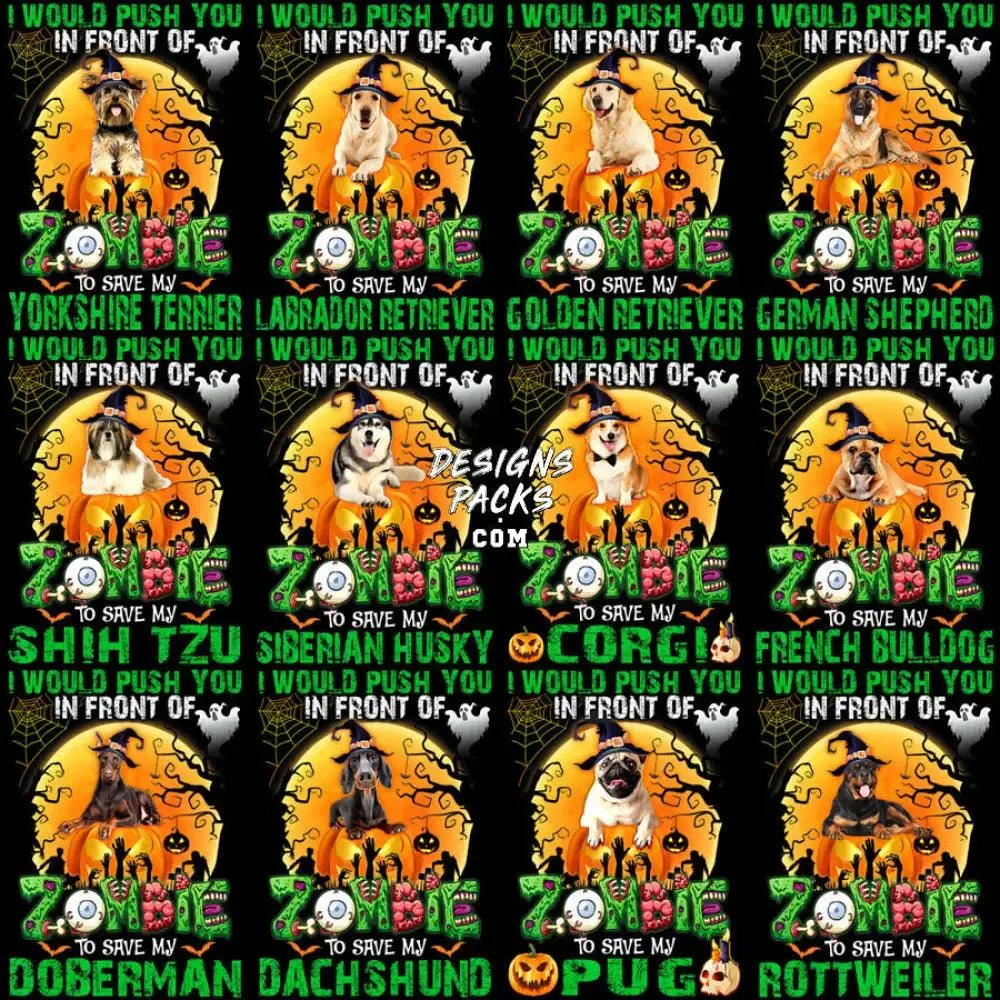 19 Halloween Zombies Save Dogs Designs Bundle PNG