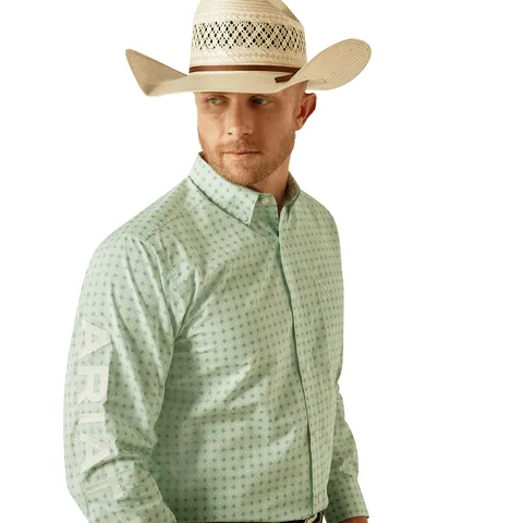 Ariat Men's Light Green & White Team Pierson Classic Fit Long Sleeve Shirt