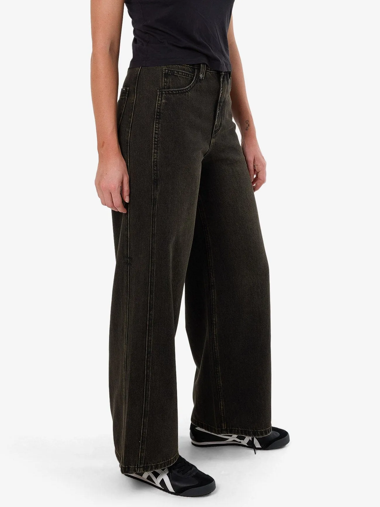 Ashton High Rise Wide Jean Tall fit - Dirty Olive Black