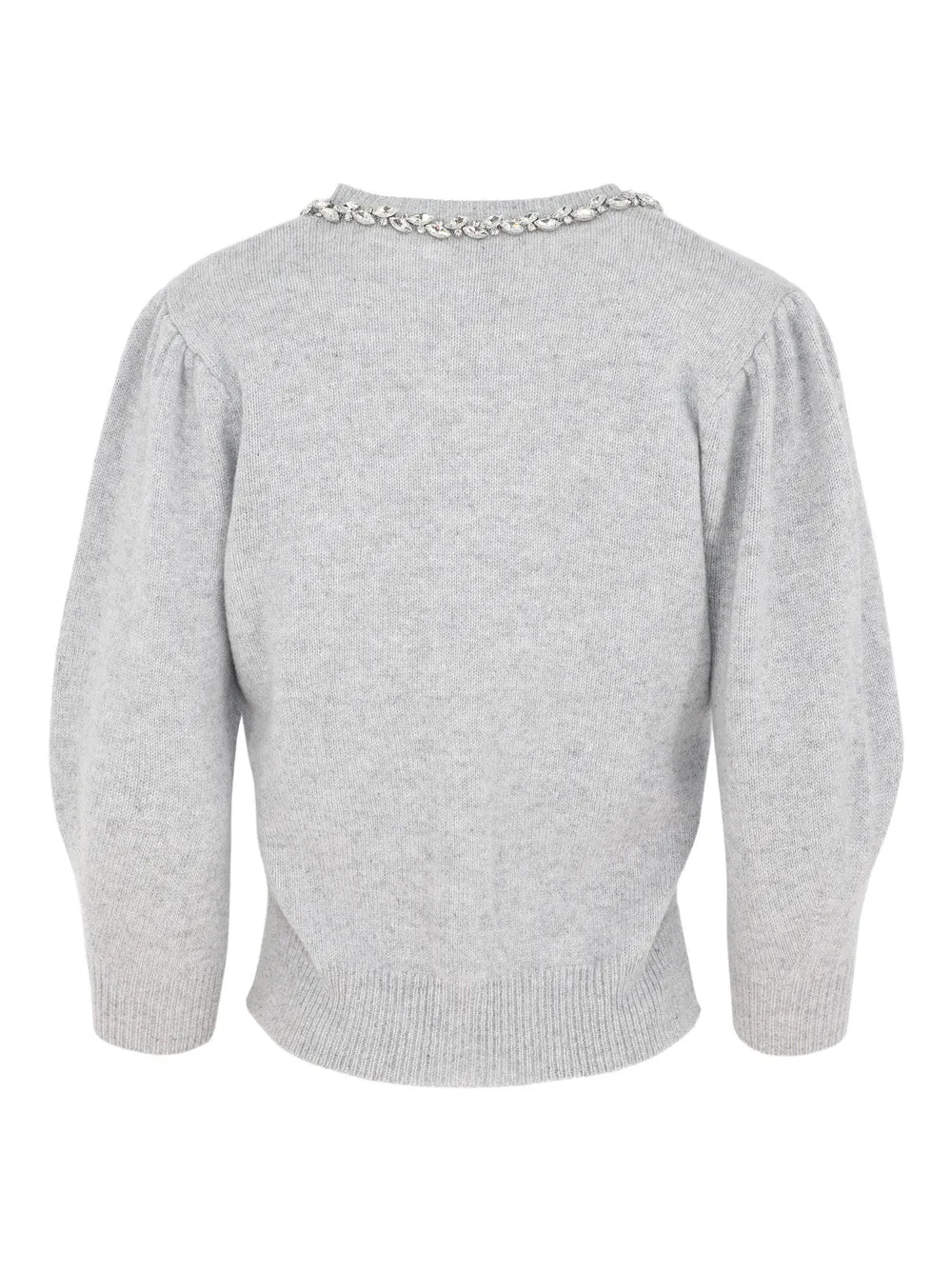 Autumn Cashmere Rhinestone Trimmed Puff Sleeve Cardigan in Sweatshirt