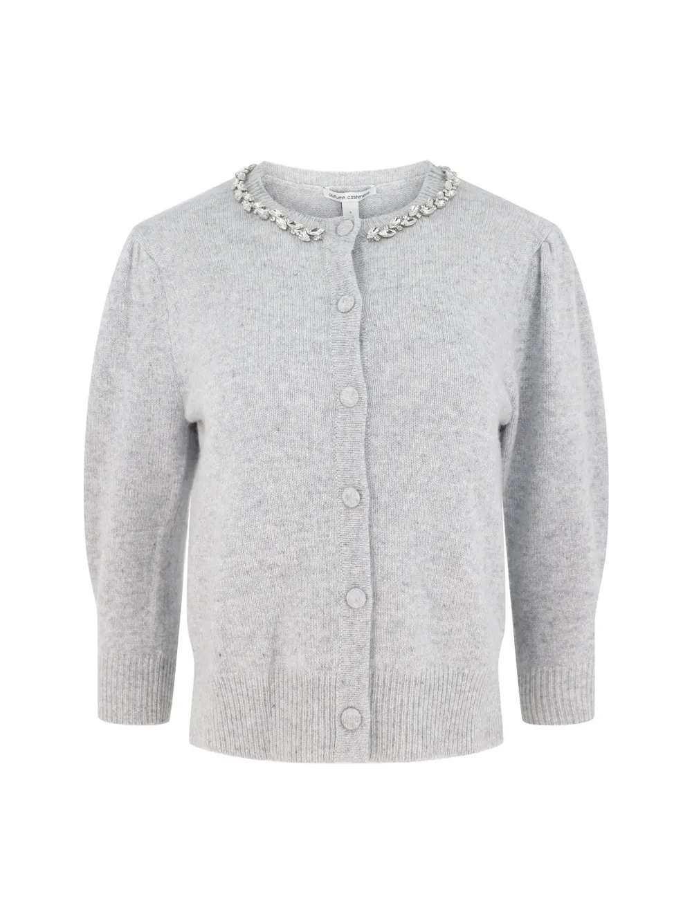 Autumn Cashmere Rhinestone Trimmed Puff Sleeve Cardigan in Sweatshirt