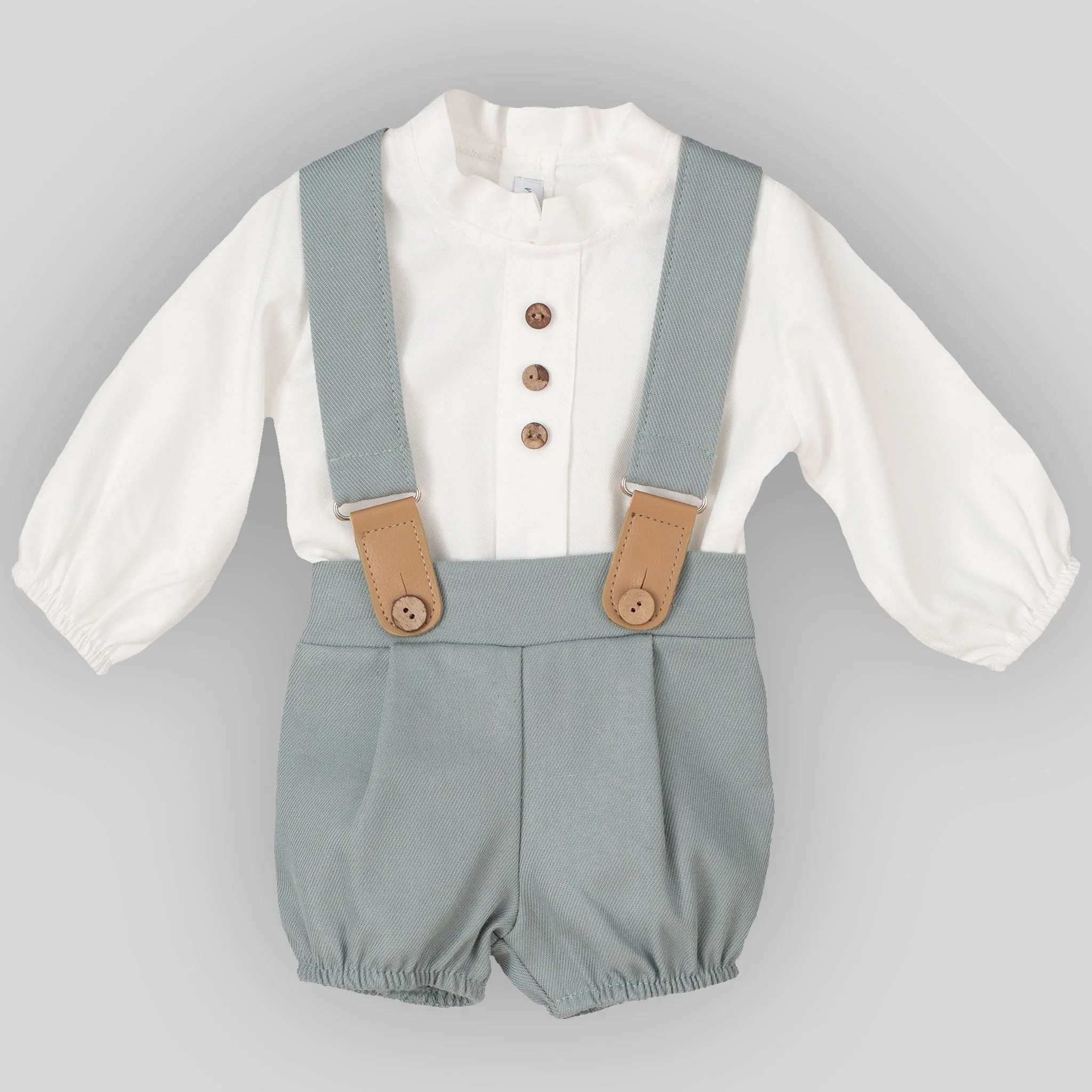 Baby Boys Shirt and Shorts with Braces - Sage Green - Calamaro 17898