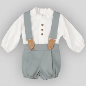 Baby Boys Shirt and Shorts with Braces - Sage Green - Calamaro 17898
