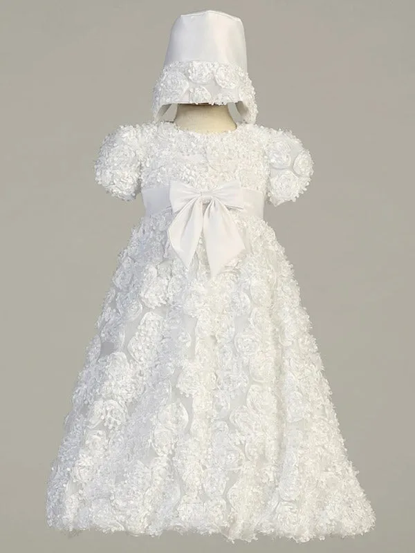 Baby Girls White  Ribbon Tulle  Dress bonnet Baptism set