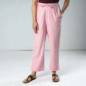 Baby Pink - Texture Plain Dyed Cotton Relaxed Fit Pant