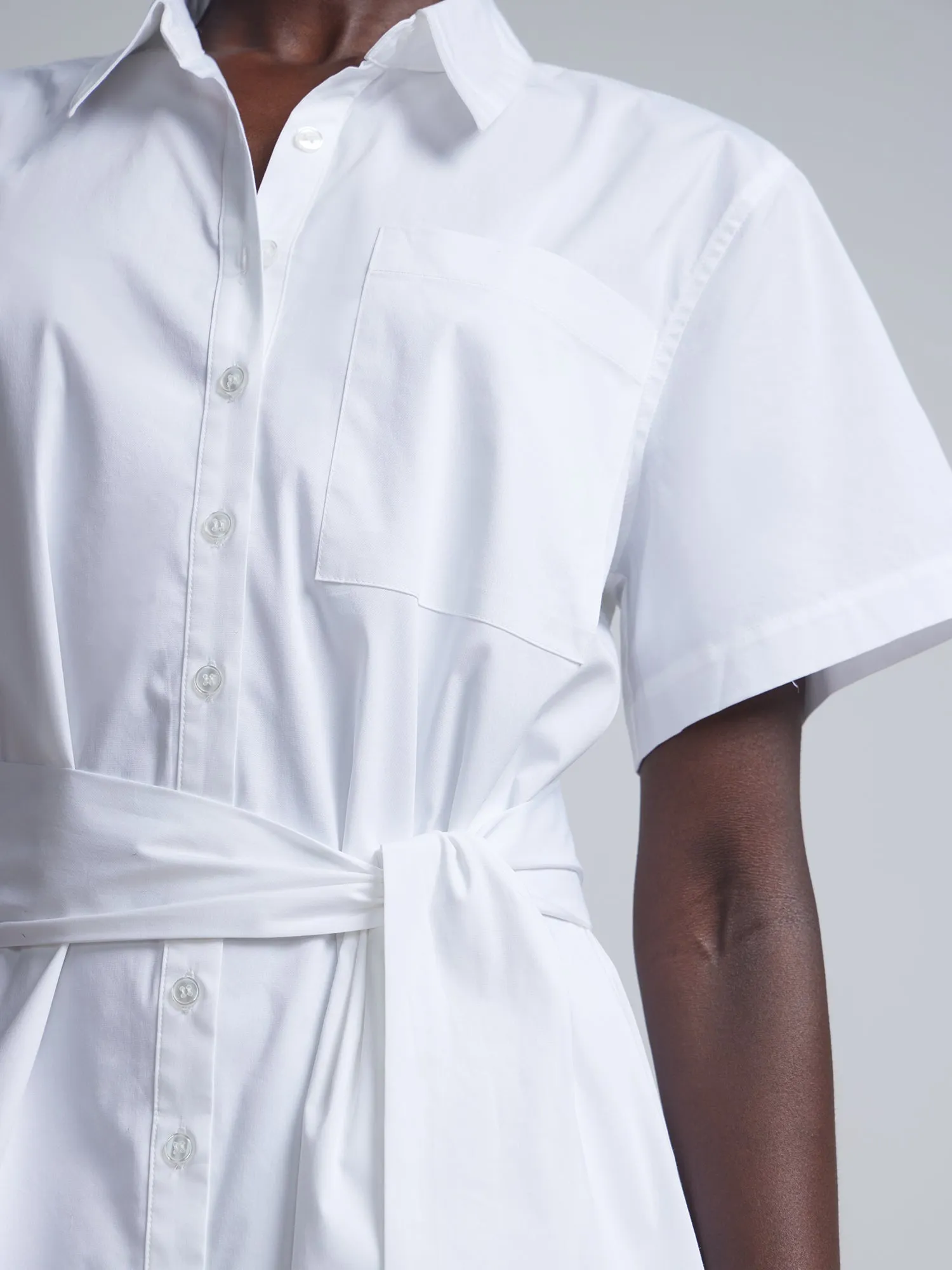 Belted Short-Sleeve Button-Down Madison Shirtdress