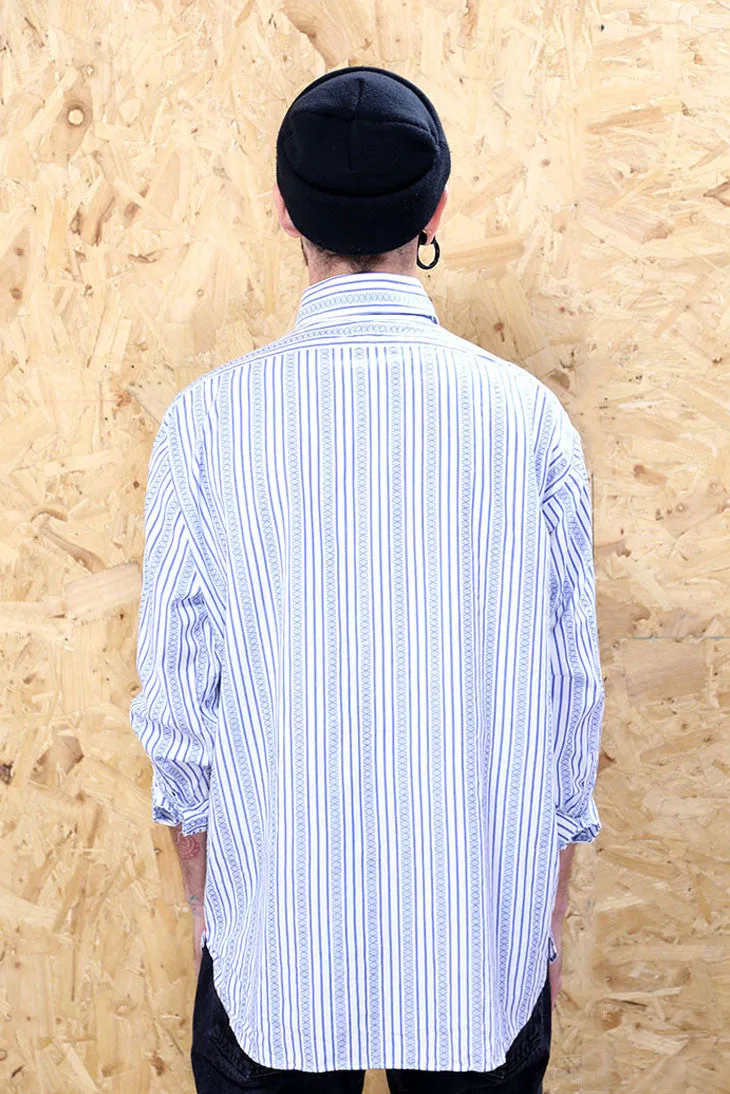Blue and White 70s Striped Shirt