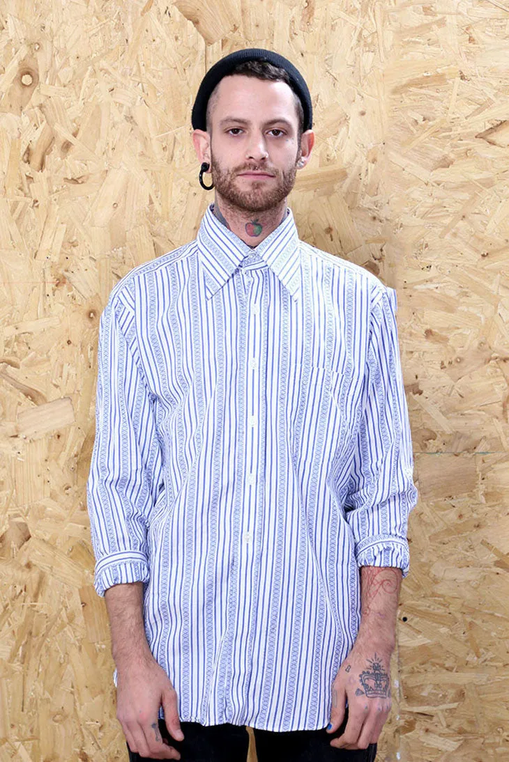 Blue and White 70s Striped Shirt
