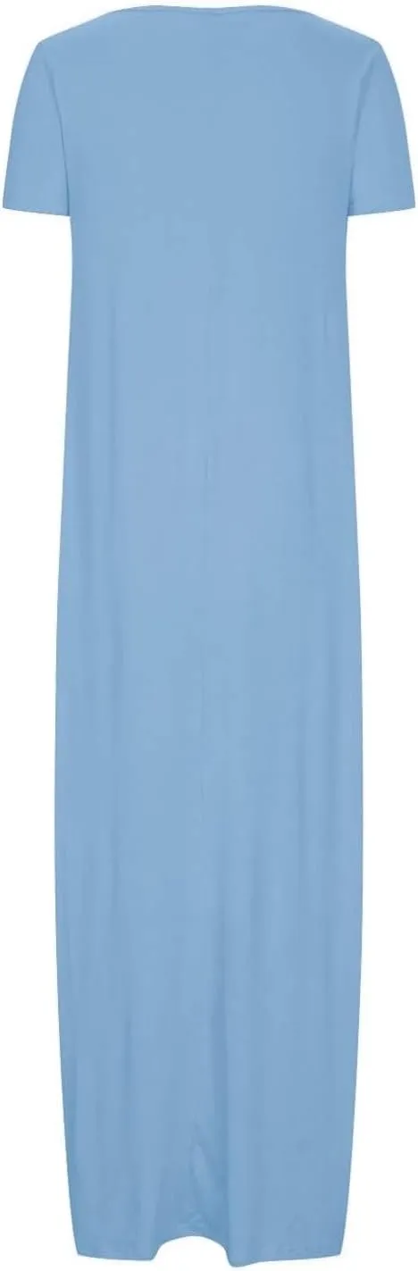 Boho Dresses for Women 2025 Summer Maxi Y2k Solid Color Long Dress Short Sleeve V Neck Flowy Beach Sundress