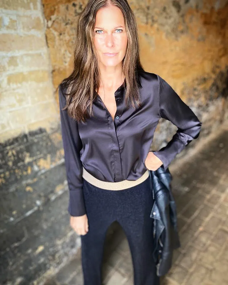 Camille Satin Shirt Black