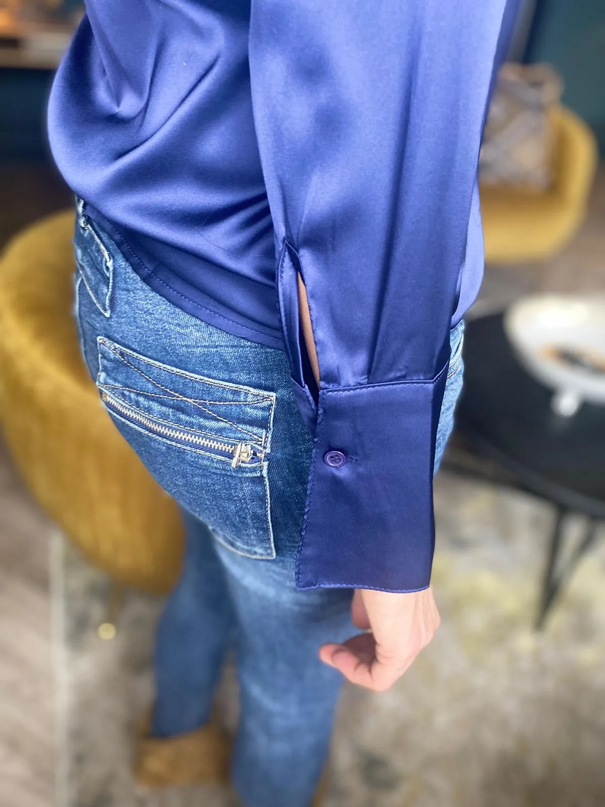 Camille Satin Shirt Navy