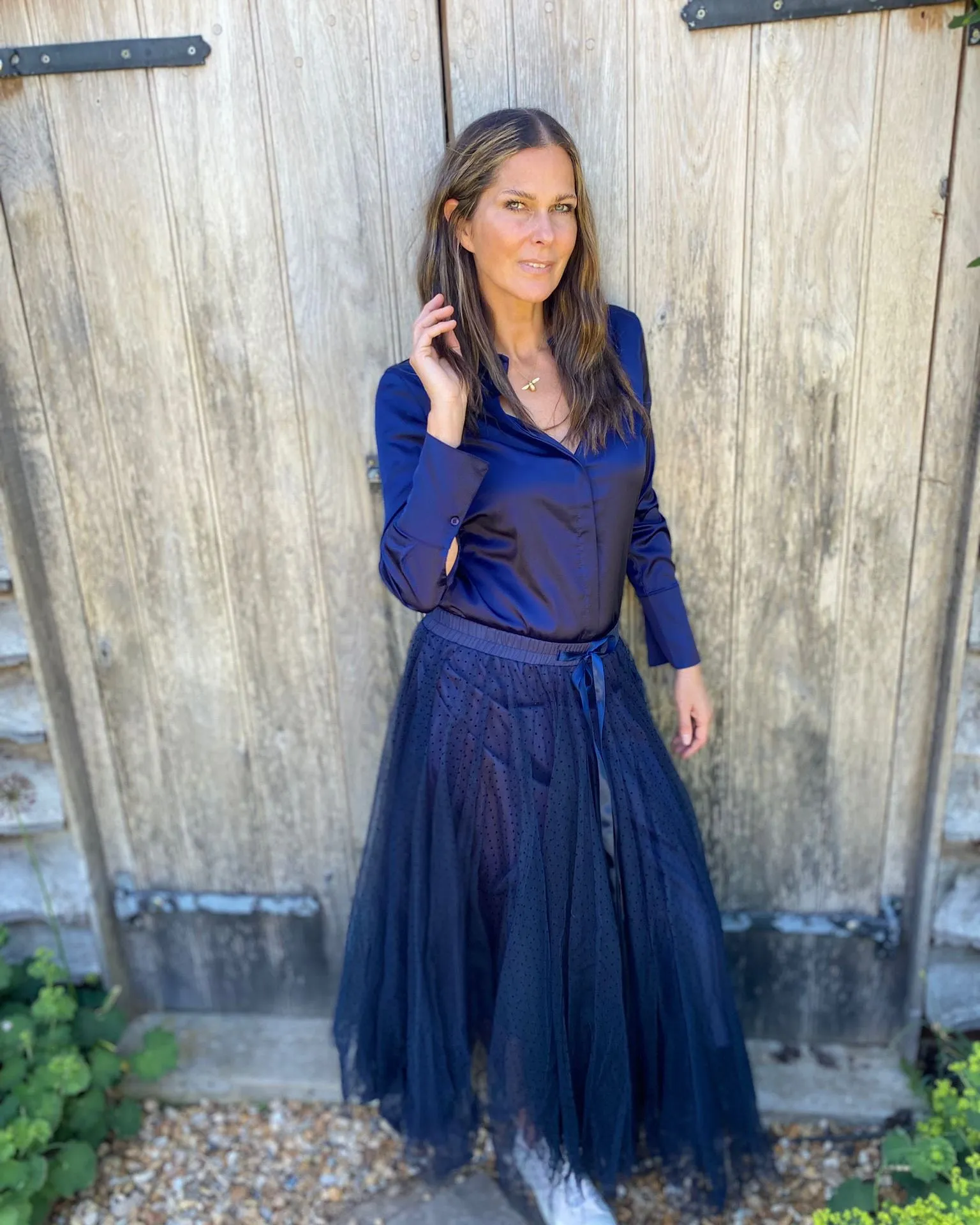Camille Satin Shirt Navy