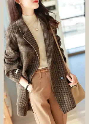 Chic Plaid Notched Pockets Wooled Blend Coats Long Sleeve FA209