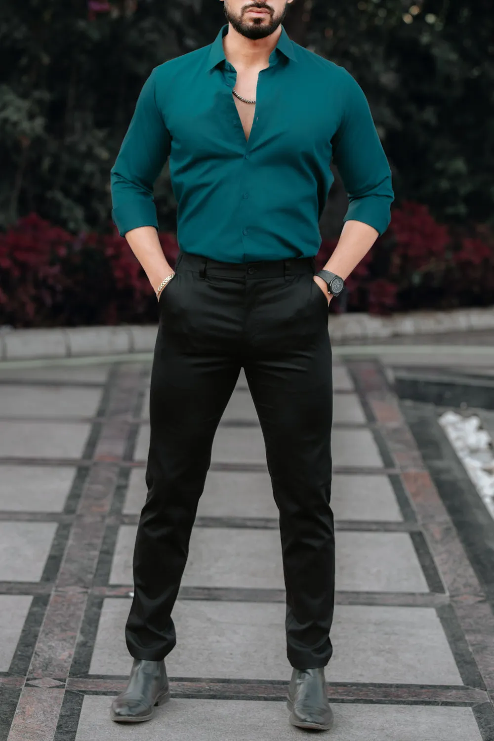 Classic Teal Cotton Satin Shirt