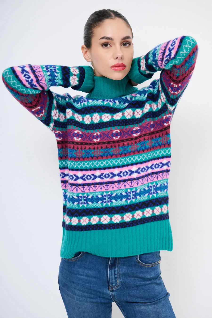 Colorful fair isle turtleneck sweater wholesale