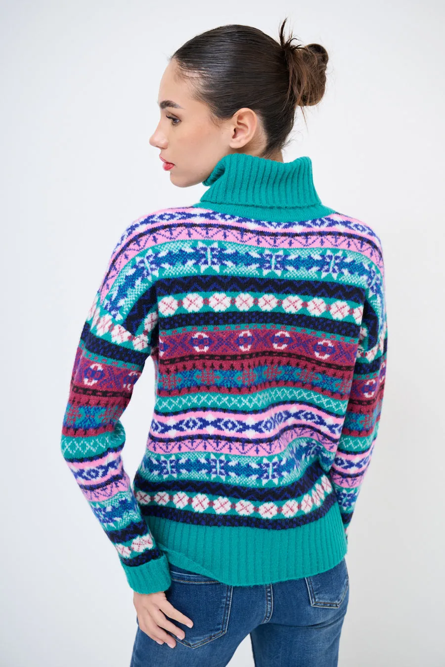 Colorful fair isle turtleneck sweater wholesale
