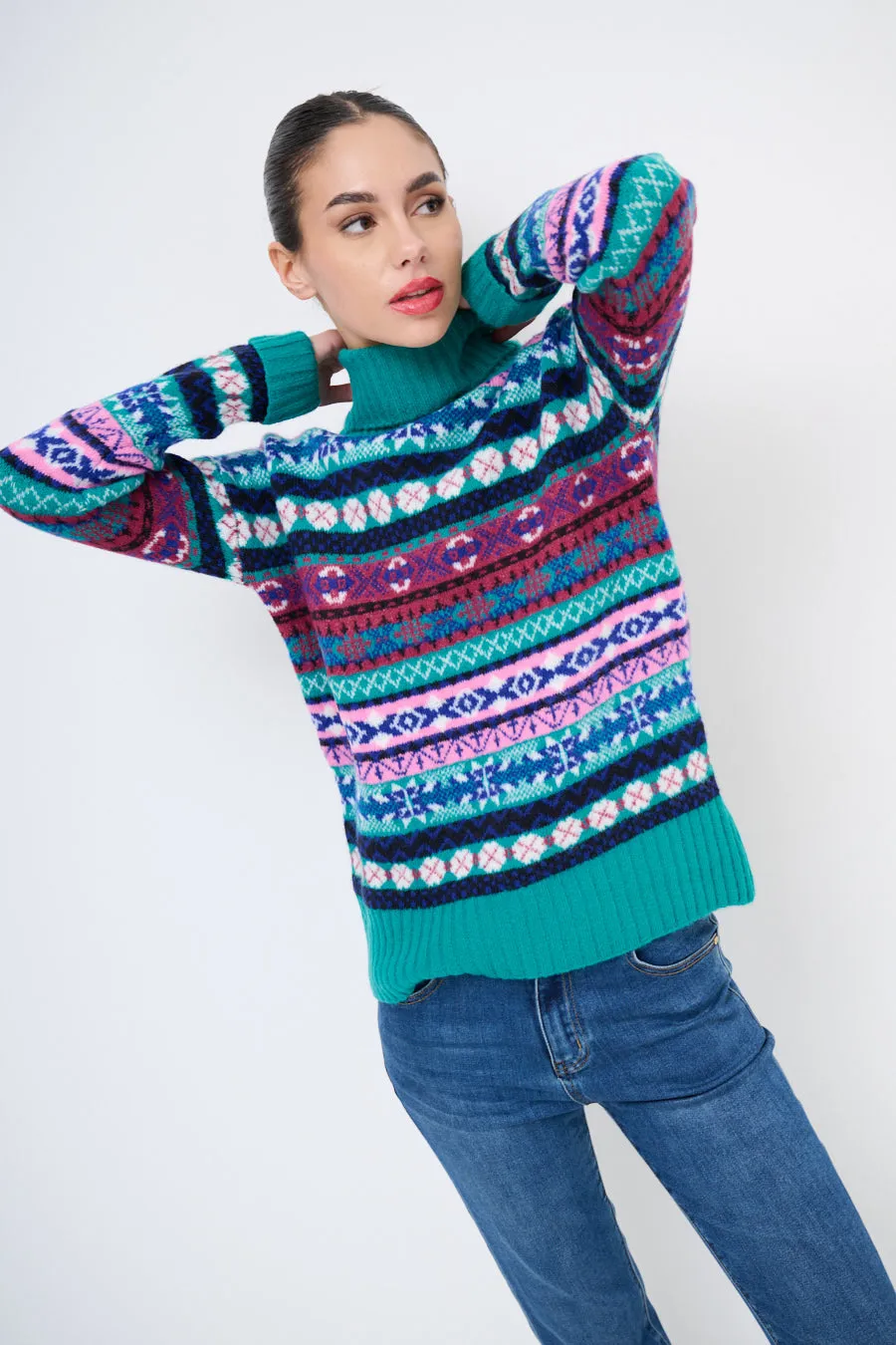 Colorful fair isle turtleneck sweater wholesale