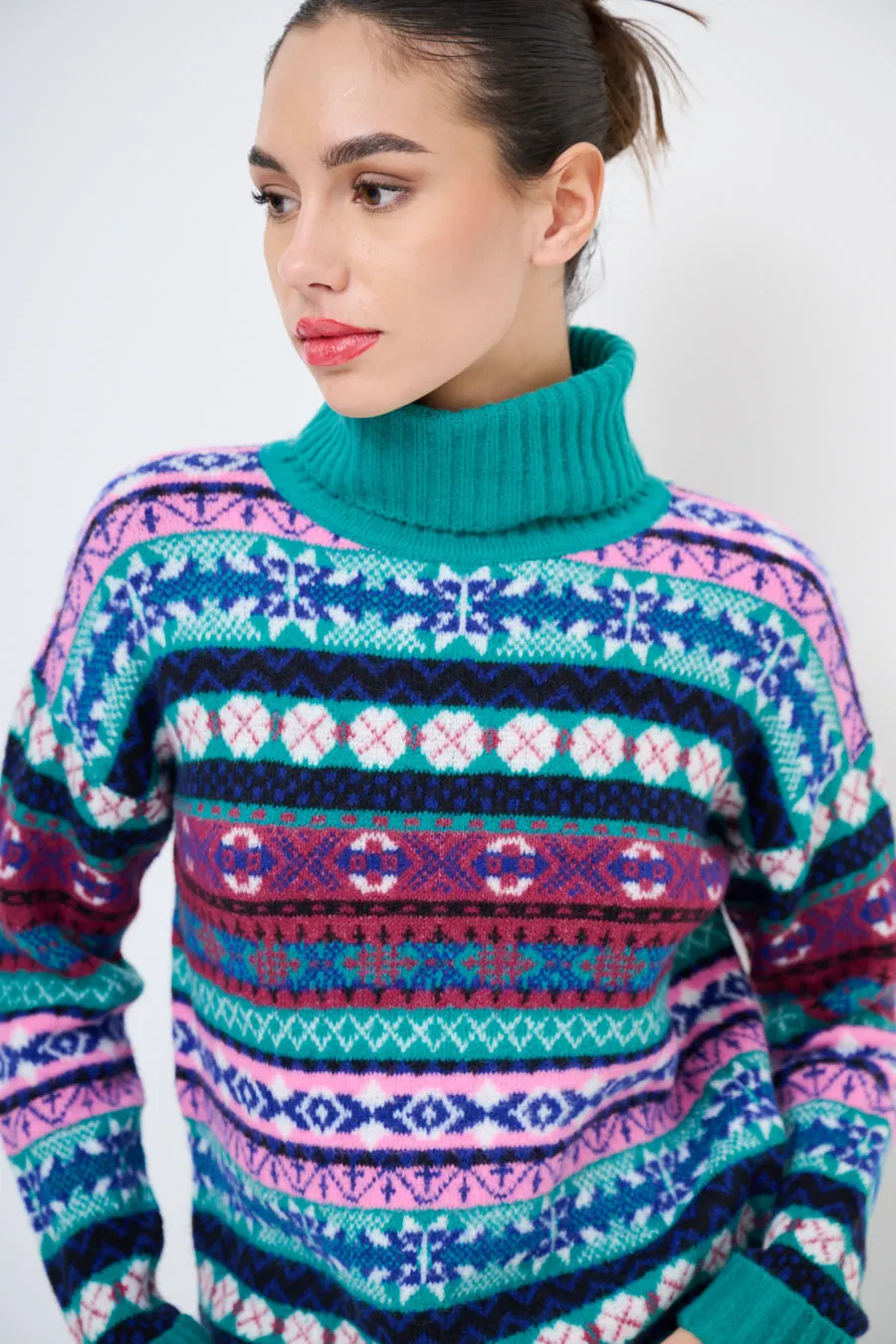 Colorful fair isle turtleneck sweater wholesale