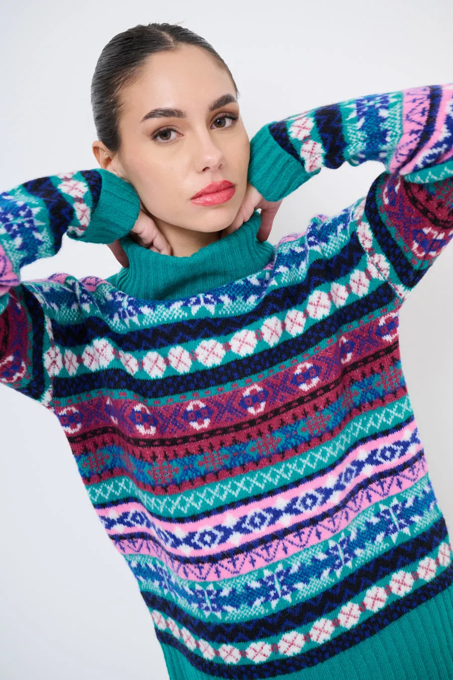 Colorful fair isle turtleneck sweater wholesale