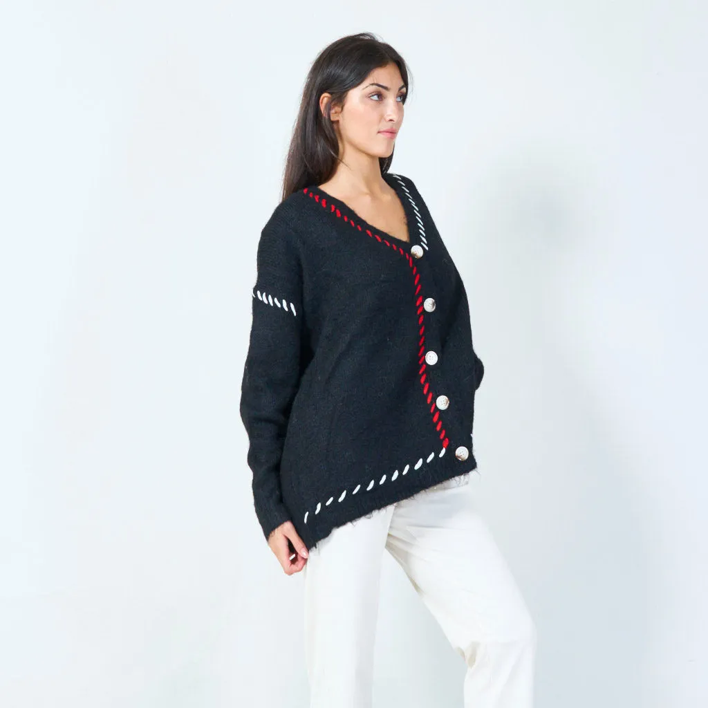 Cozy buttoned cardigan with stitch detailing wholesale