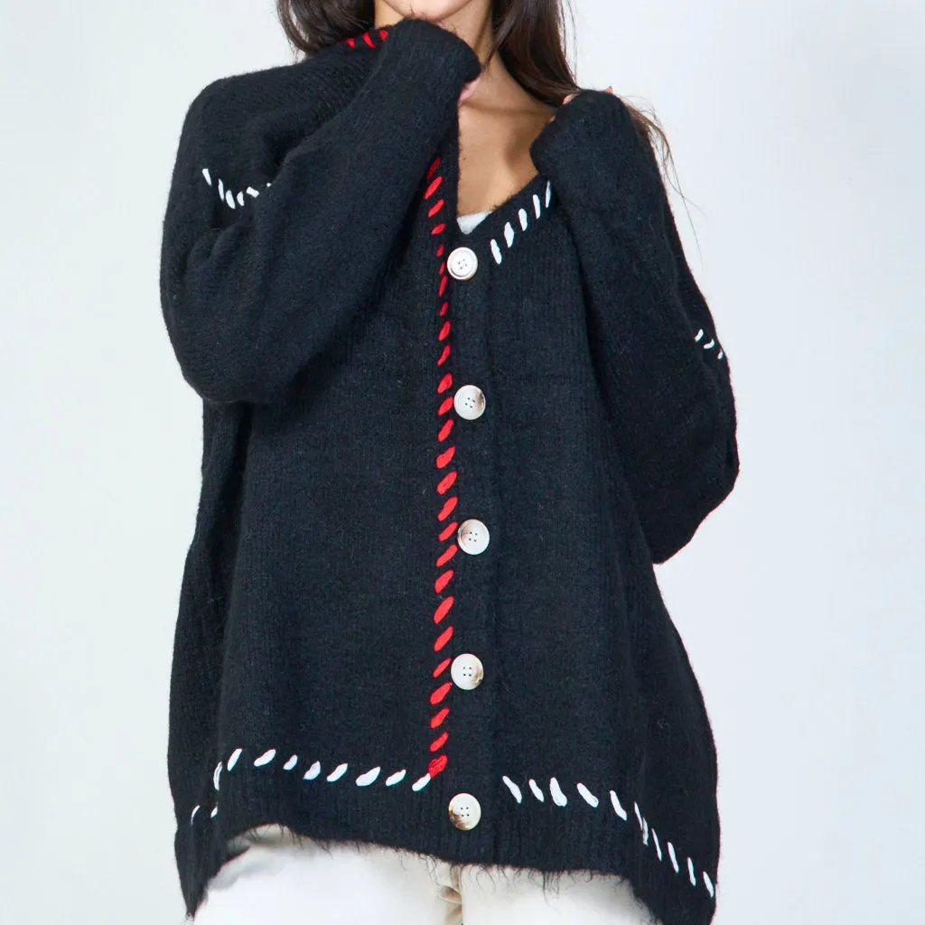 Cozy buttoned cardigan with stitch detailing wholesale