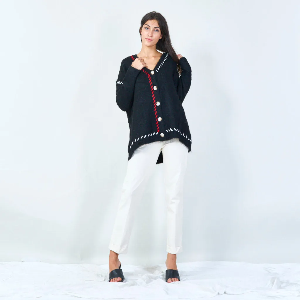 Cozy buttoned cardigan with stitch detailing wholesale
