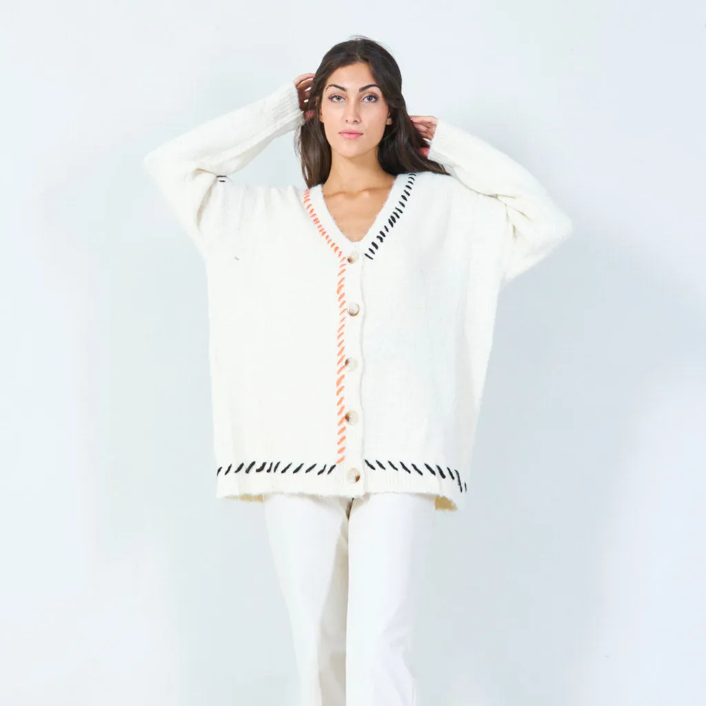Cozy buttoned cardigan with stitch detailing wholesale