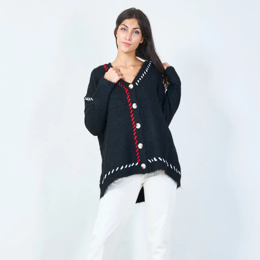 Cozy buttoned cardigan with stitch detailing wholesale