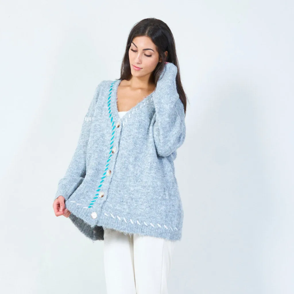 Cozy buttoned cardigan with stitch detailing wholesale