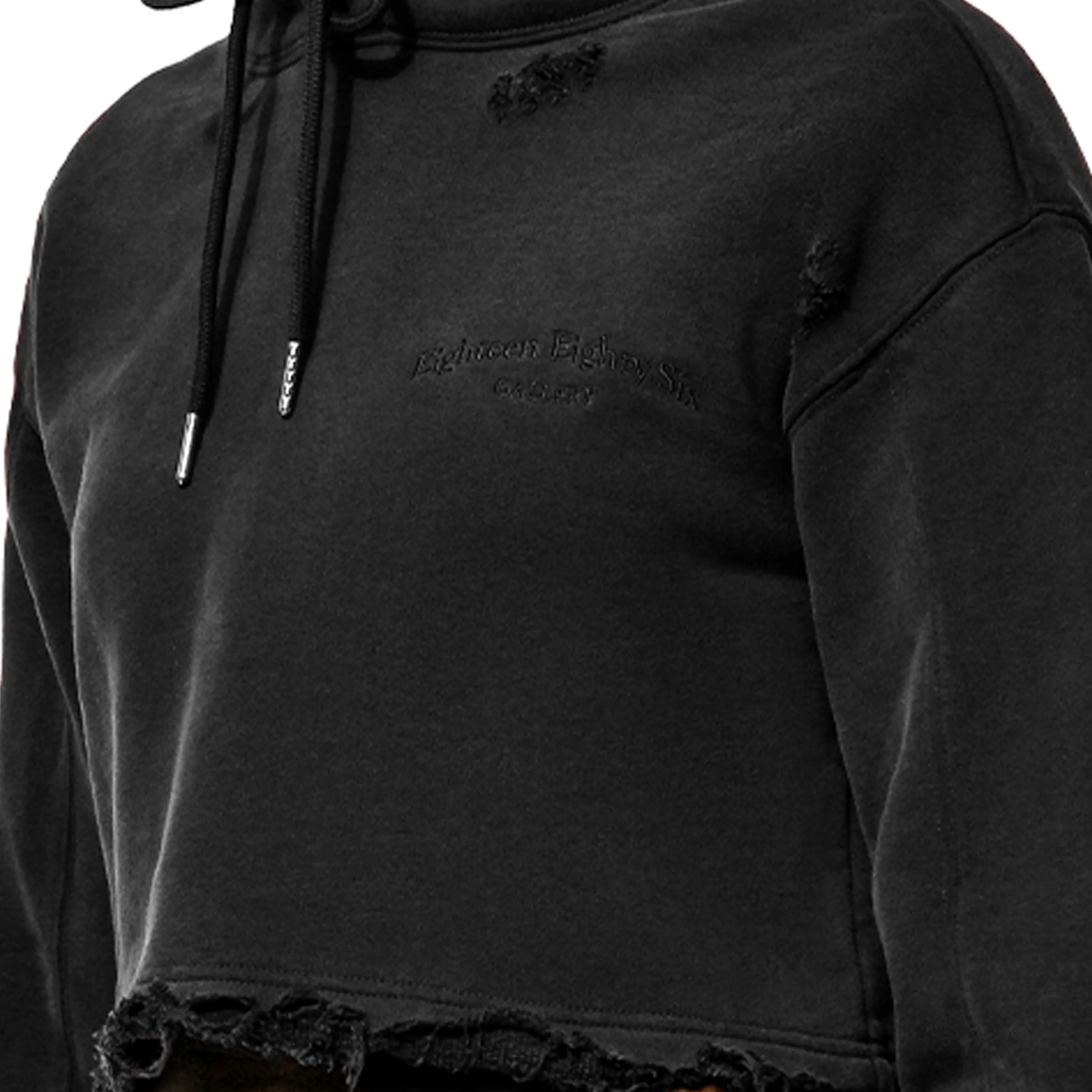 CROPPED DISTRESSED GALLERY HOODIE