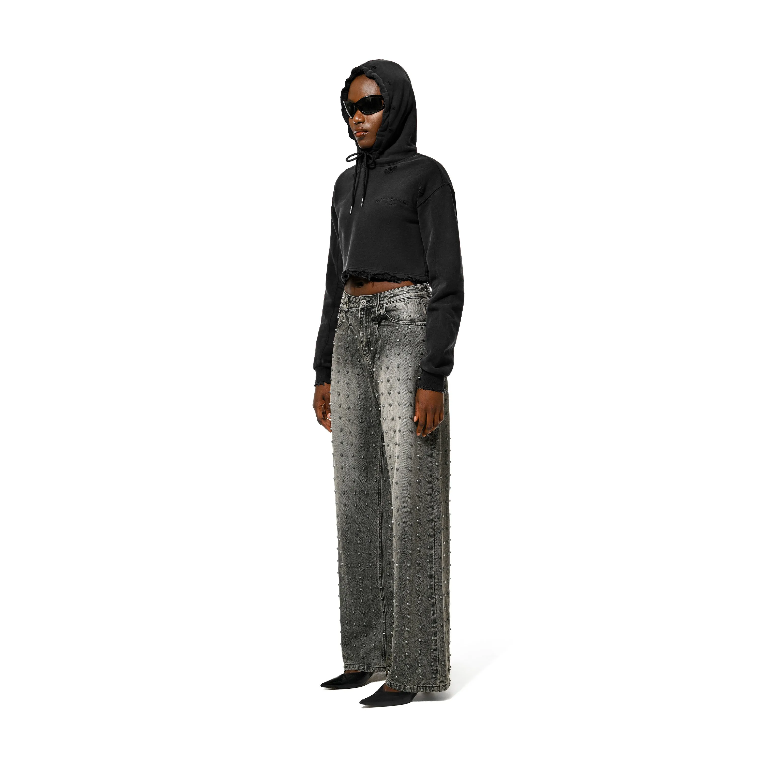CROPPED DISTRESSED GALLERY HOODIE