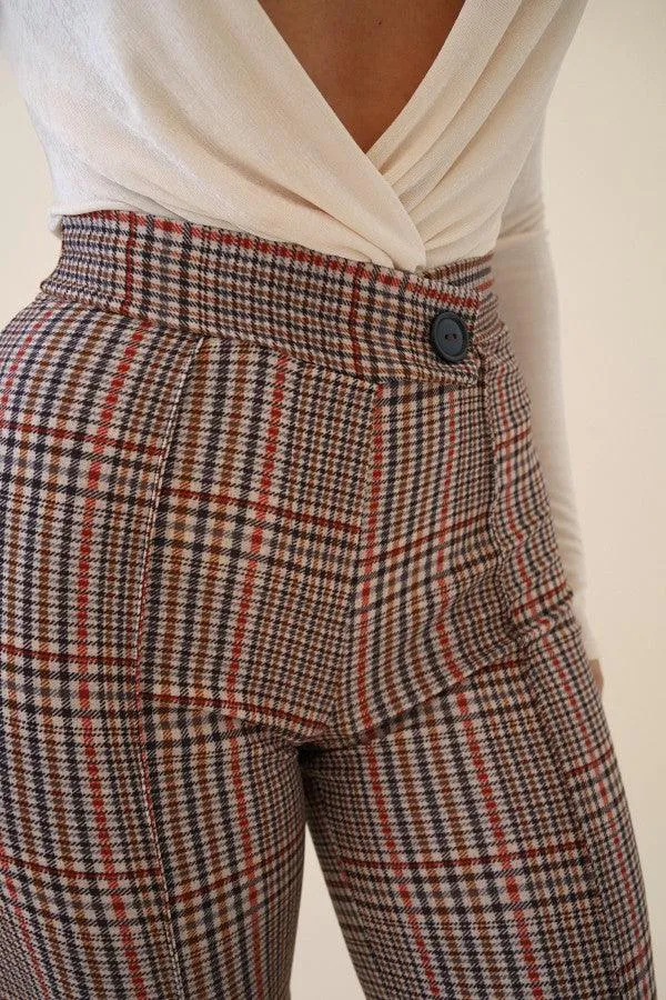 Crossover Plaid High Waisted  Pants