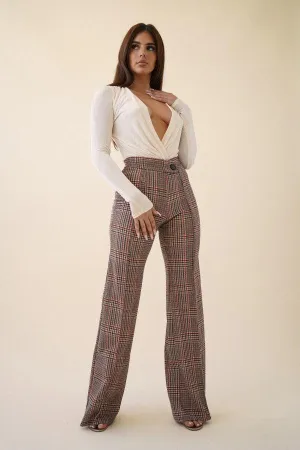 Crossover Plaid High Waisted  Pants
