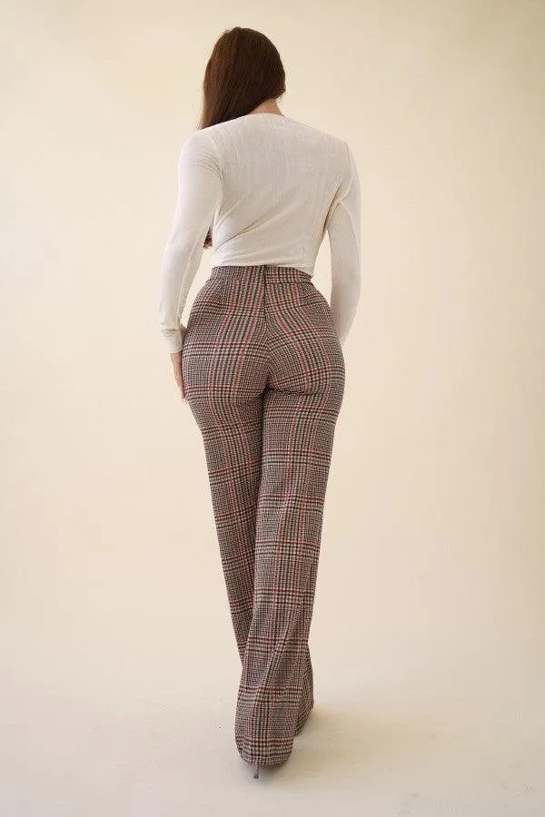 Crossover Plaid High Waisted  Pants