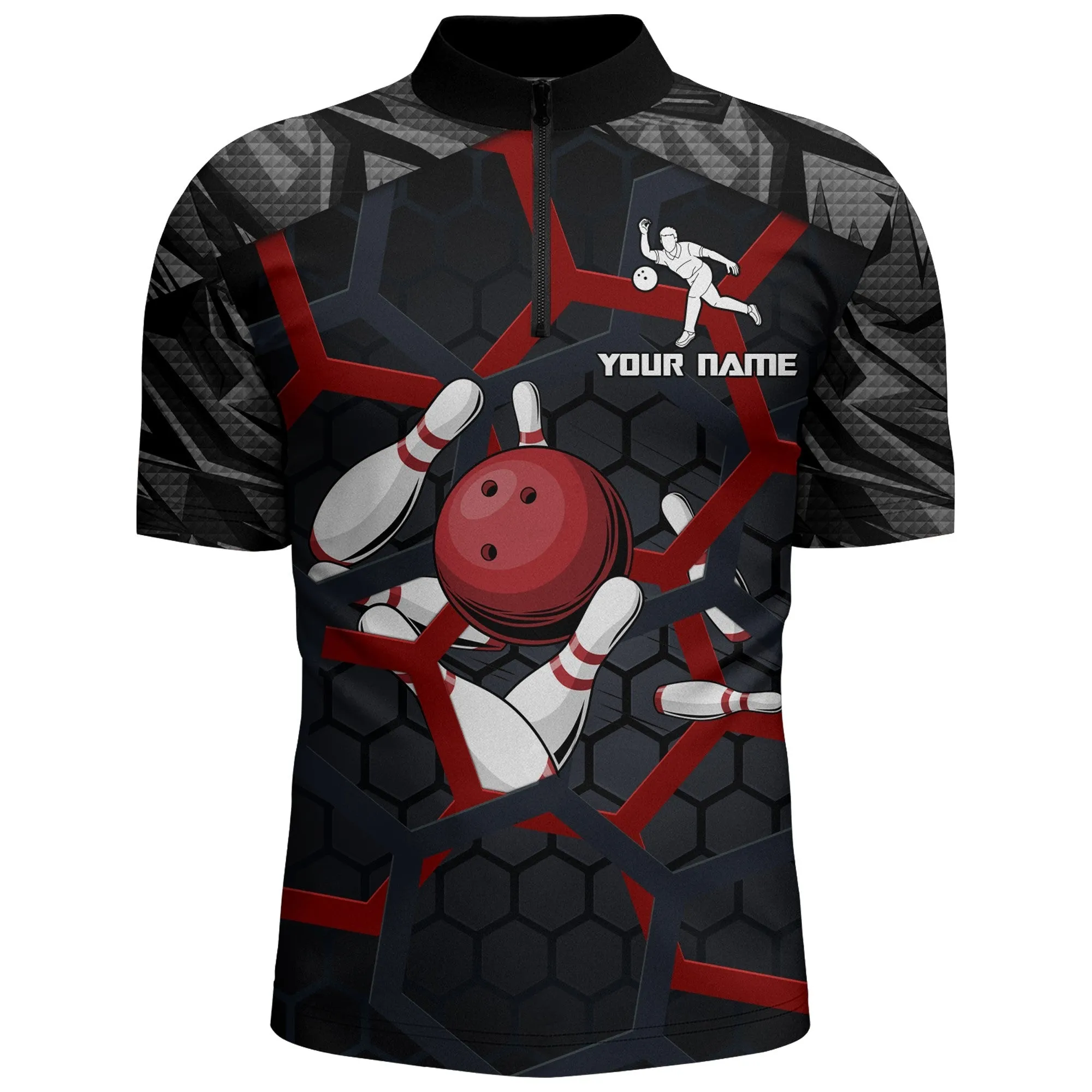 Custom Bowling Quarter-Zip Shirt For Men Camo Bowling Jersey 1/4 Zip Bowling Team League Shirts