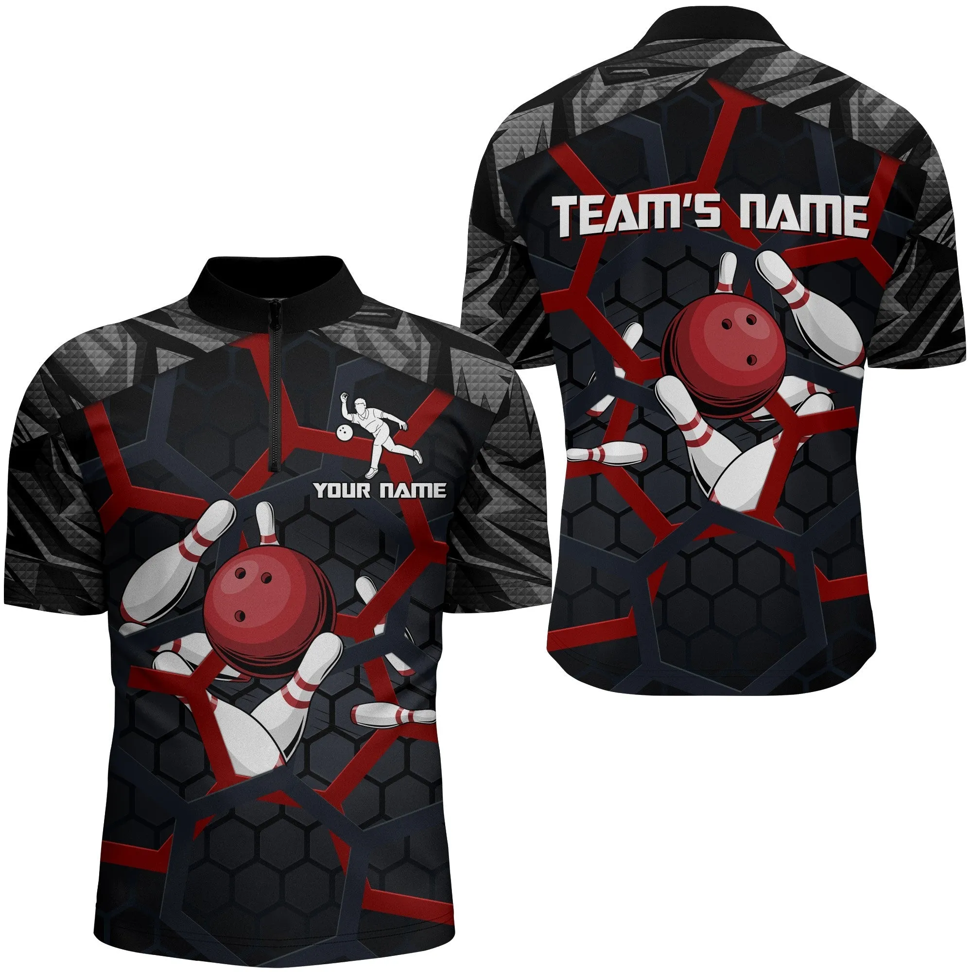 Custom Bowling Quarter-Zip Shirt For Men Camo Bowling Jersey 1/4 Zip Bowling Team League Shirts