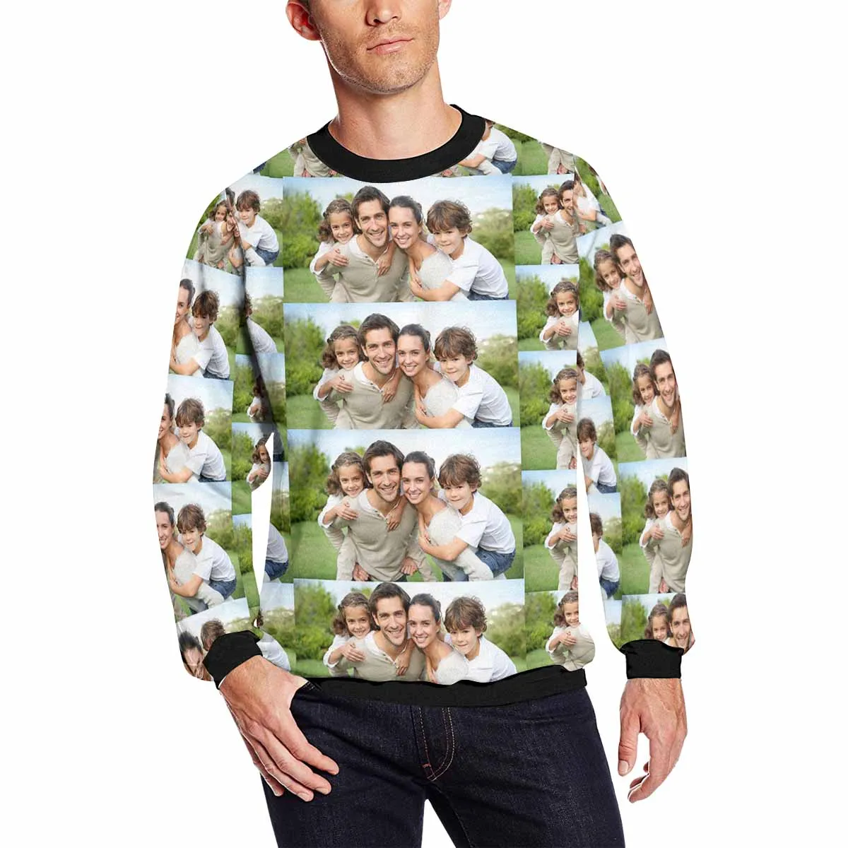 Custom Photo Loose Sweatshirt Personalized Face All Over Print Crewneck Loose Sweatshirt