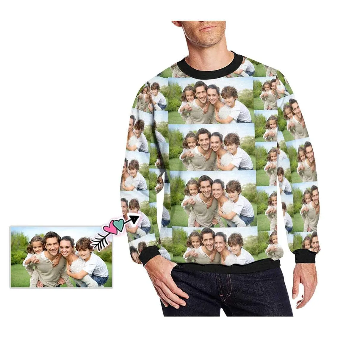 Custom Photo Loose Sweatshirt Personalized Face All Over Print Crewneck Loose Sweatshirt