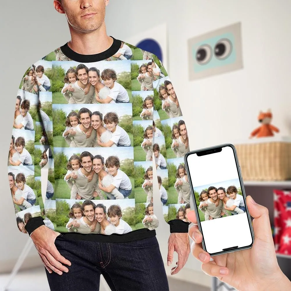 Custom Photo Loose Sweatshirt Personalized Face All Over Print Crewneck Loose Sweatshirt