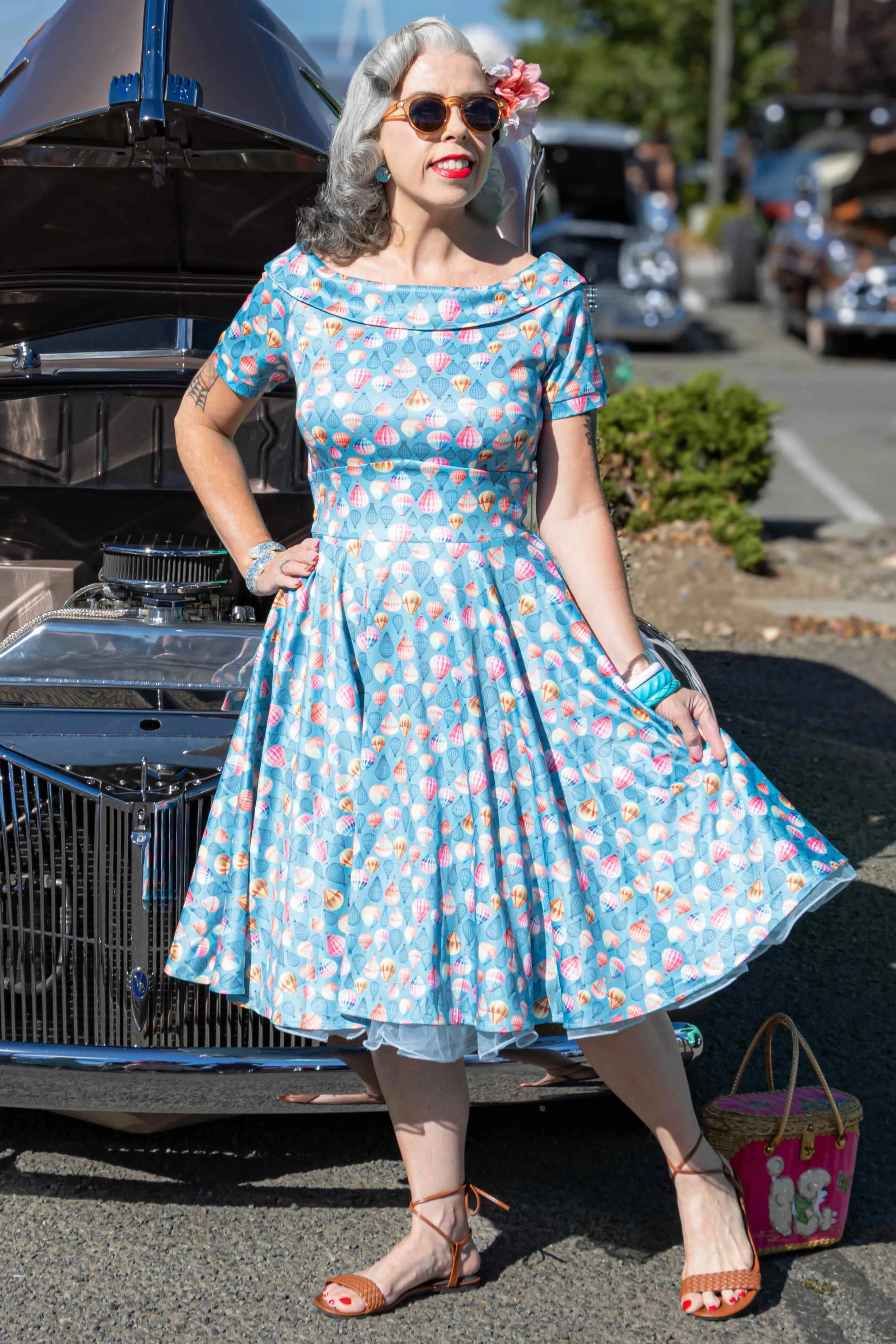 Darlene Hot Air Balloon Blue Swing Dress