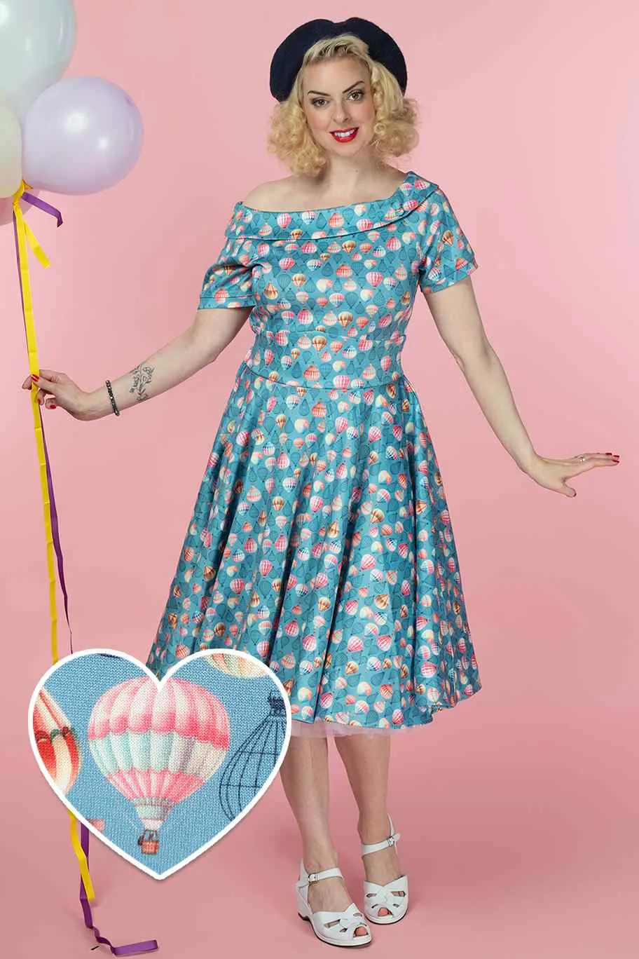 Darlene Hot Air Balloon Blue Swing Dress