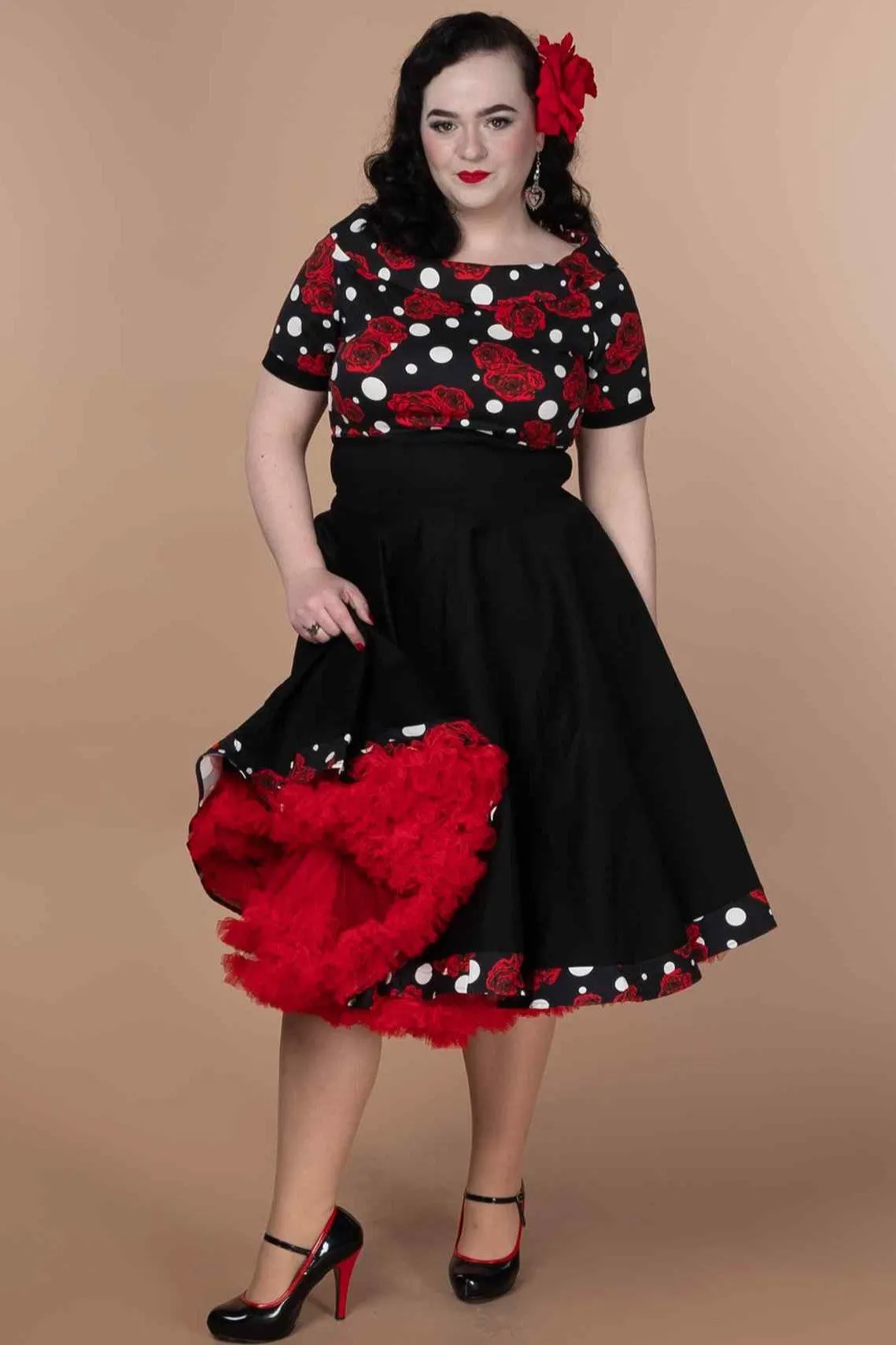 Darlene Rockabilly Rose Polka Dot Swing Dress