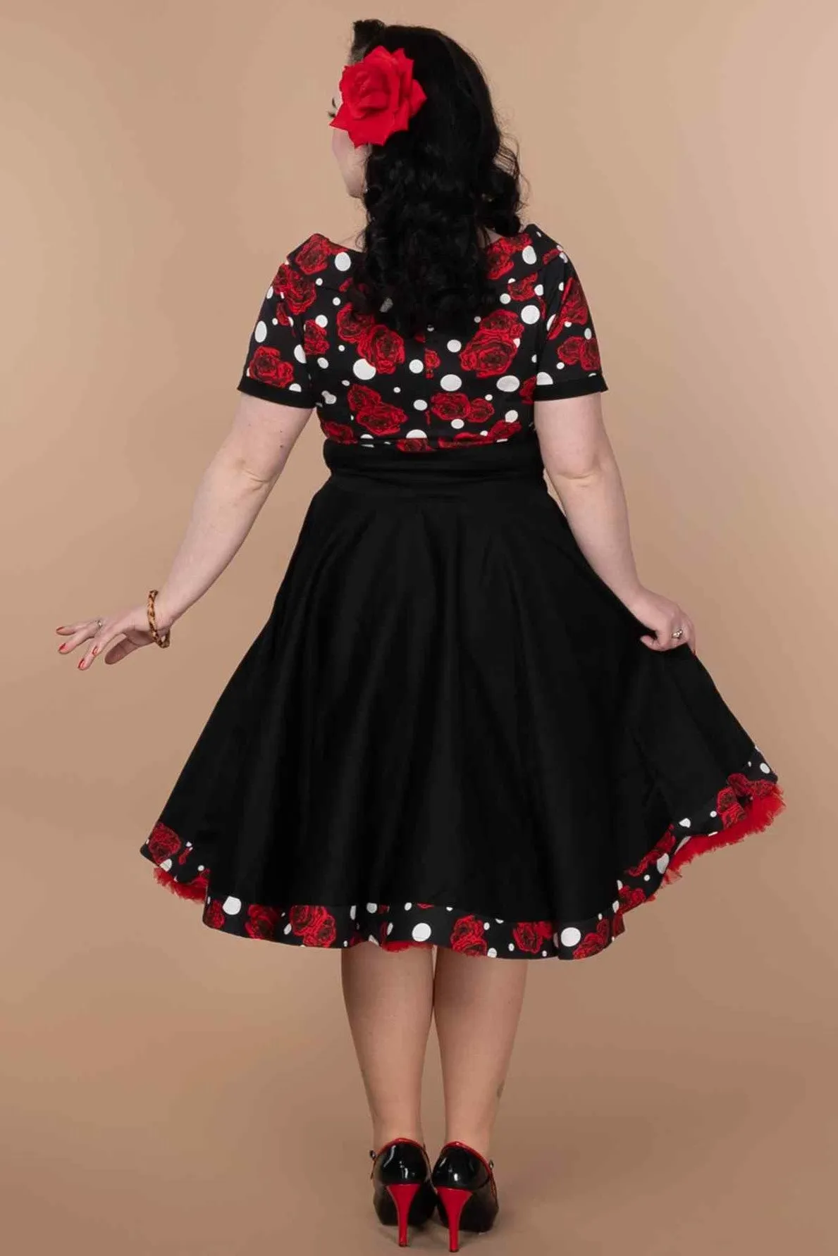 Darlene Rockabilly Rose Polka Dot Swing Dress