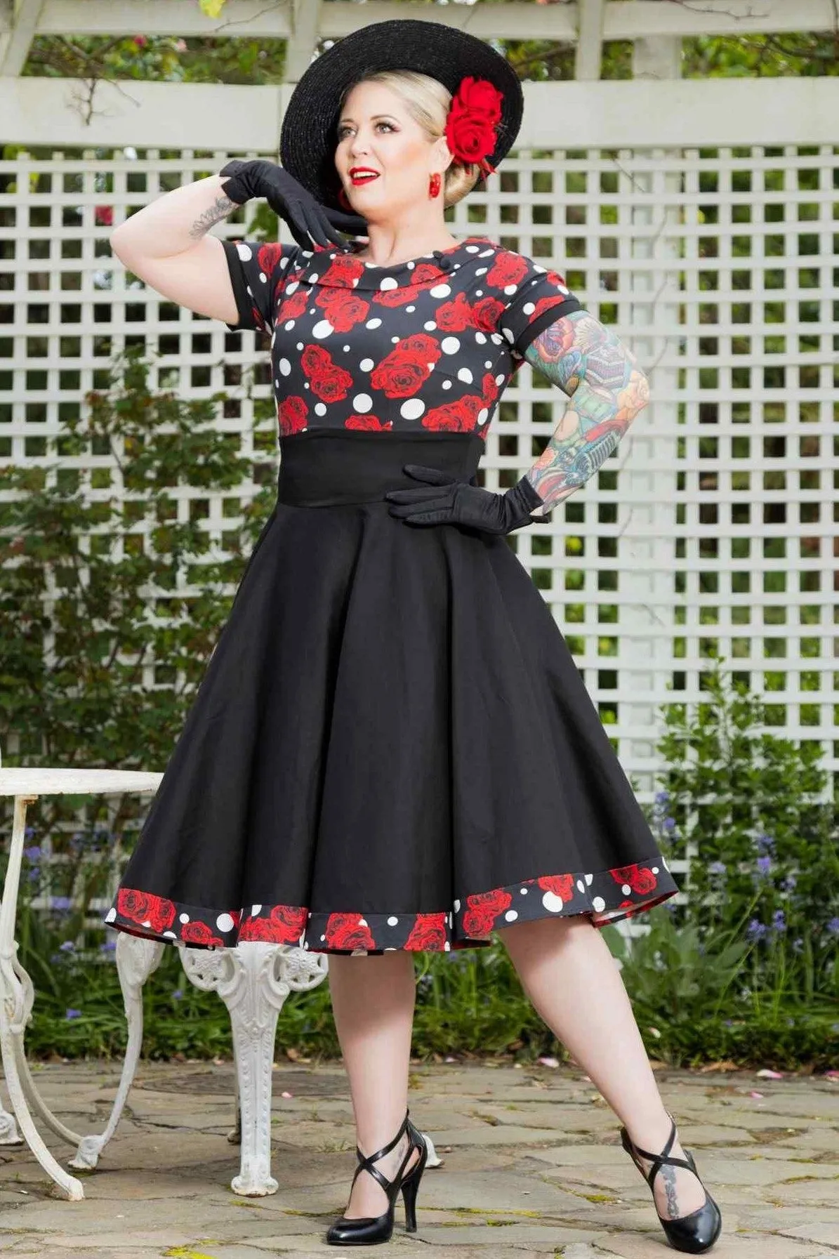 Darlene Rockabilly Rose Polka Dot Swing Dress