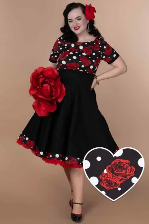 Darlene Rockabilly Rose Polka Dot Swing Dress