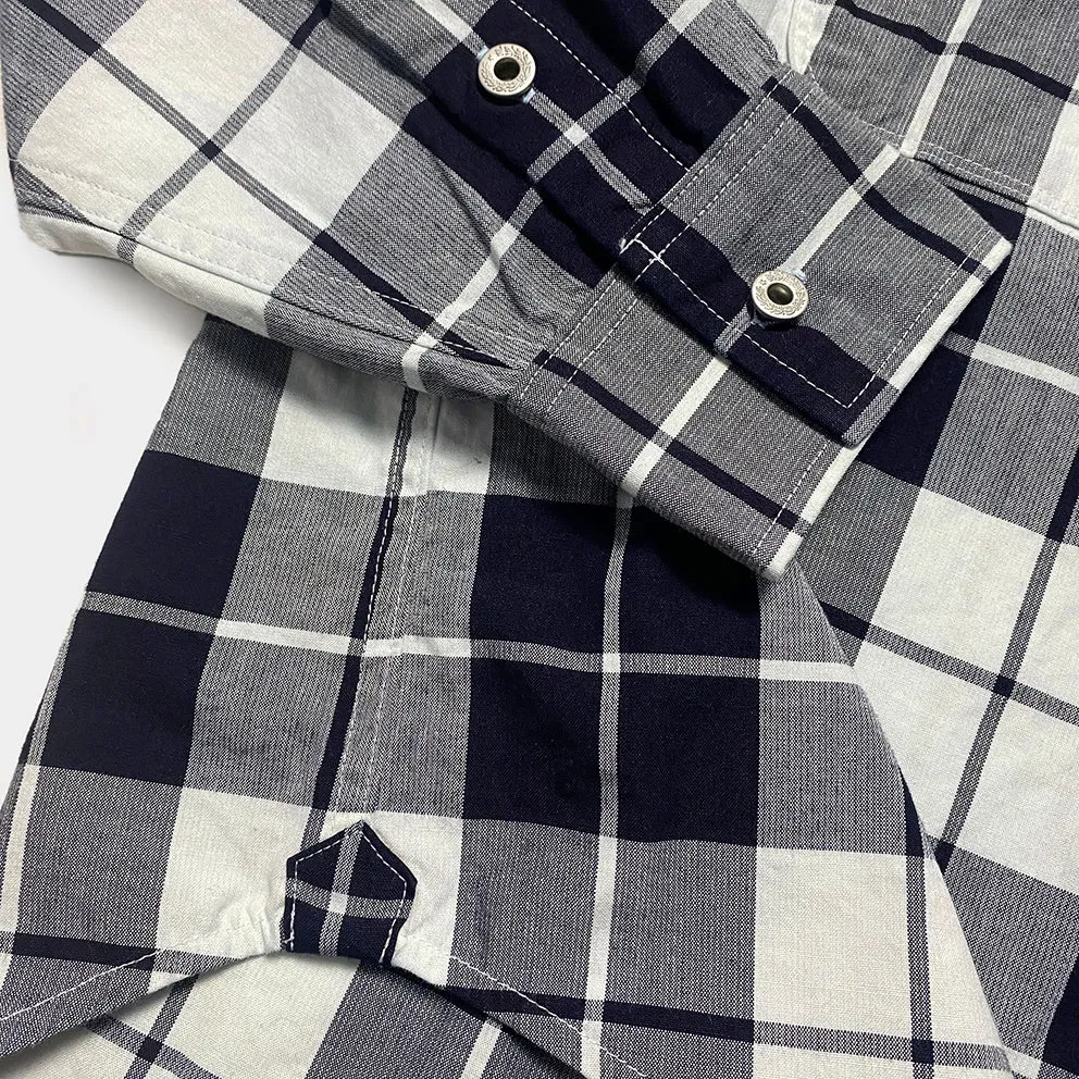 DDL 329 HUNTER-CB REGULAR FIT 2 POCKET 1/2 ZIPPER FRONT INDIGO CHECK DENIM SHIRT-4.5OZ-E1 INDIGO