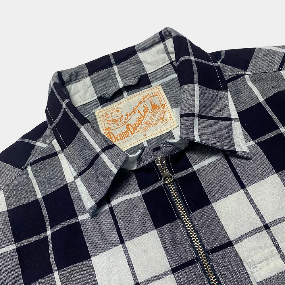 DDL 329 HUNTER-CB REGULAR FIT 2 POCKET 1/2 ZIPPER FRONT INDIGO CHECK DENIM SHIRT-4.5OZ-E1 INDIGO