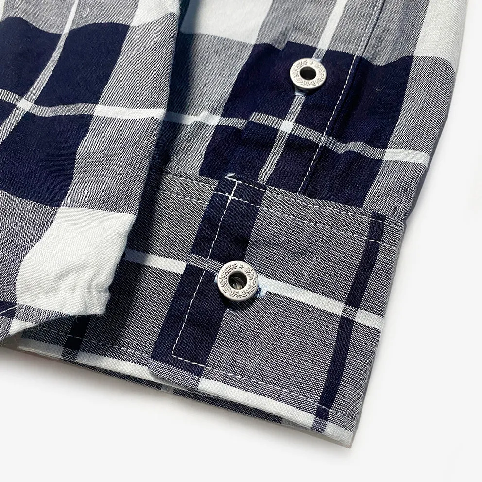 DDL 329 HUNTER-CB REGULAR FIT 2 POCKET 1/2 ZIPPER FRONT INDIGO CHECK DENIM SHIRT-4.5OZ-E1 INDIGO