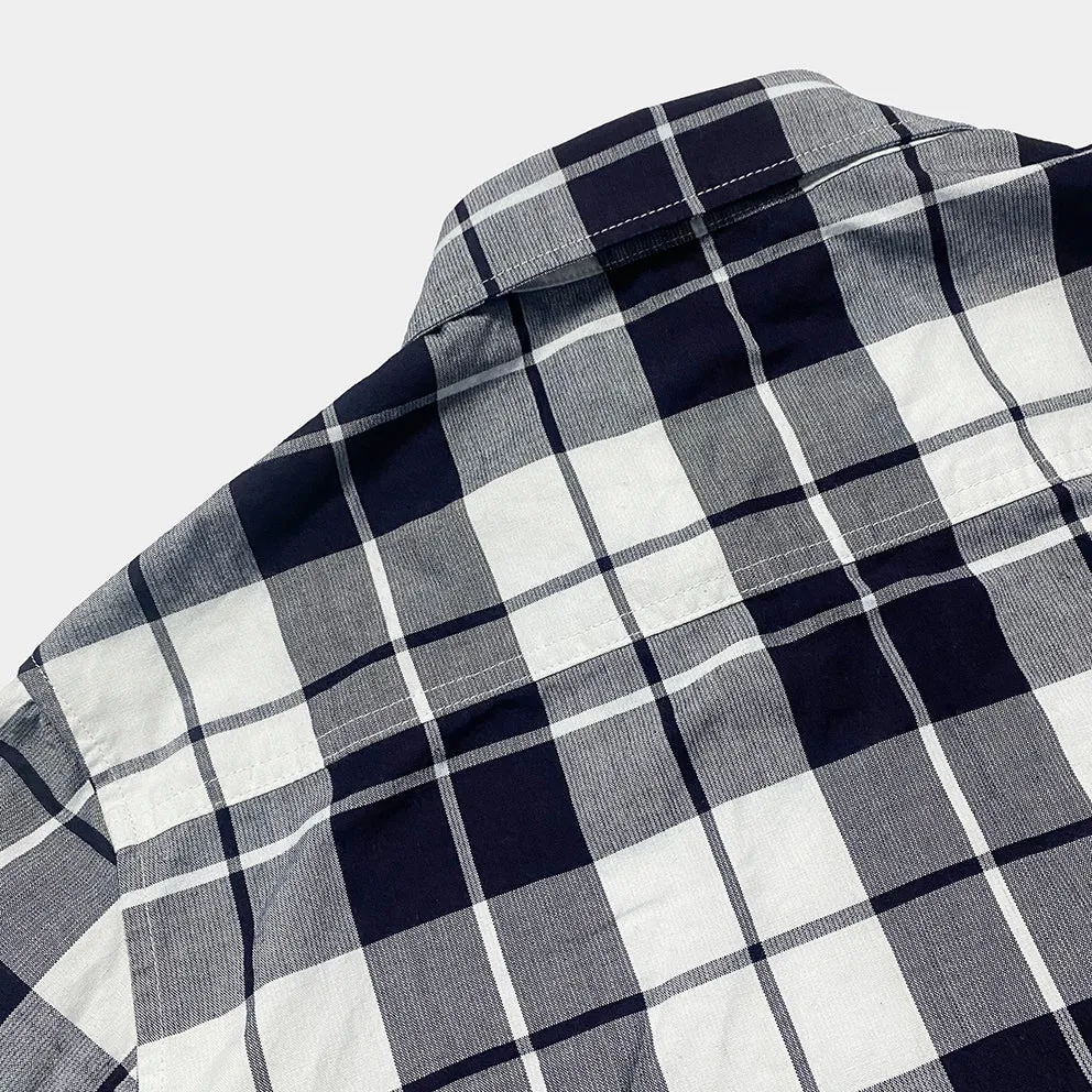 DDL 329 HUNTER-CB REGULAR FIT 2 POCKET 1/2 ZIPPER FRONT INDIGO CHECK DENIM SHIRT-4.5OZ-E1 INDIGO